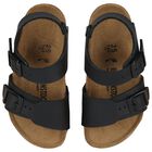 Younger Black Faux Leather Sandals, 1, hi-res