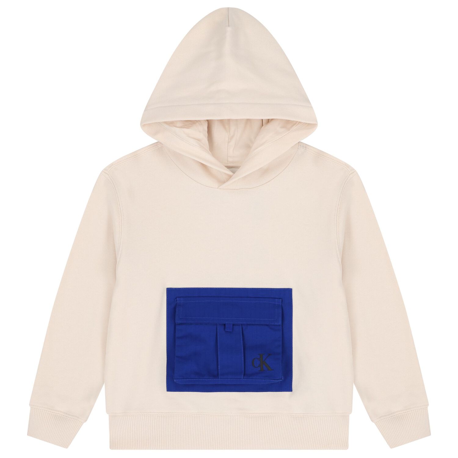 Boys Beige & Blue Logo Hooded Top, 1, hi-res