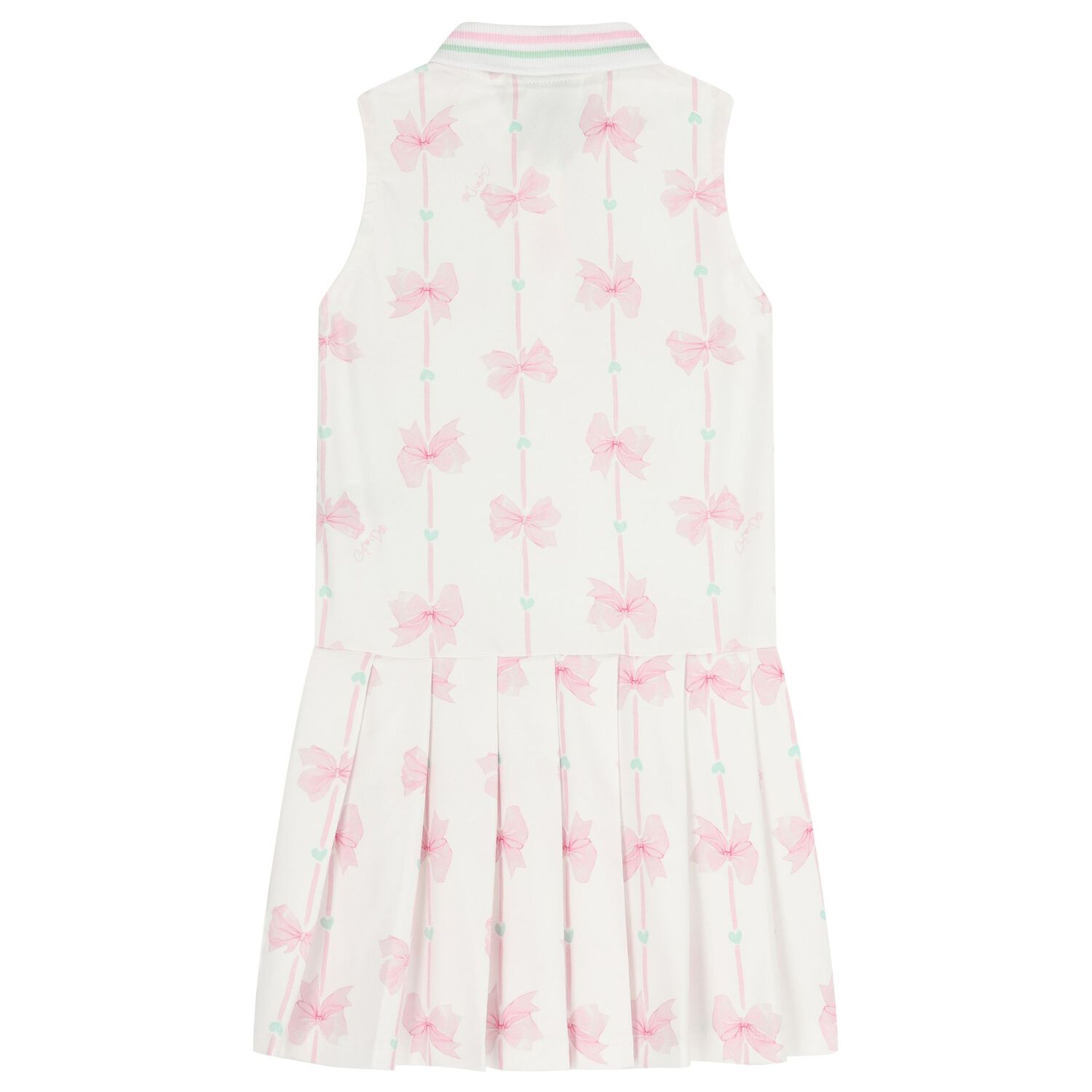 Girls White & Pink Bow Dress, 1, hi-res