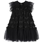 Girls Black Sequin Tulle Dress, 1, hi-res