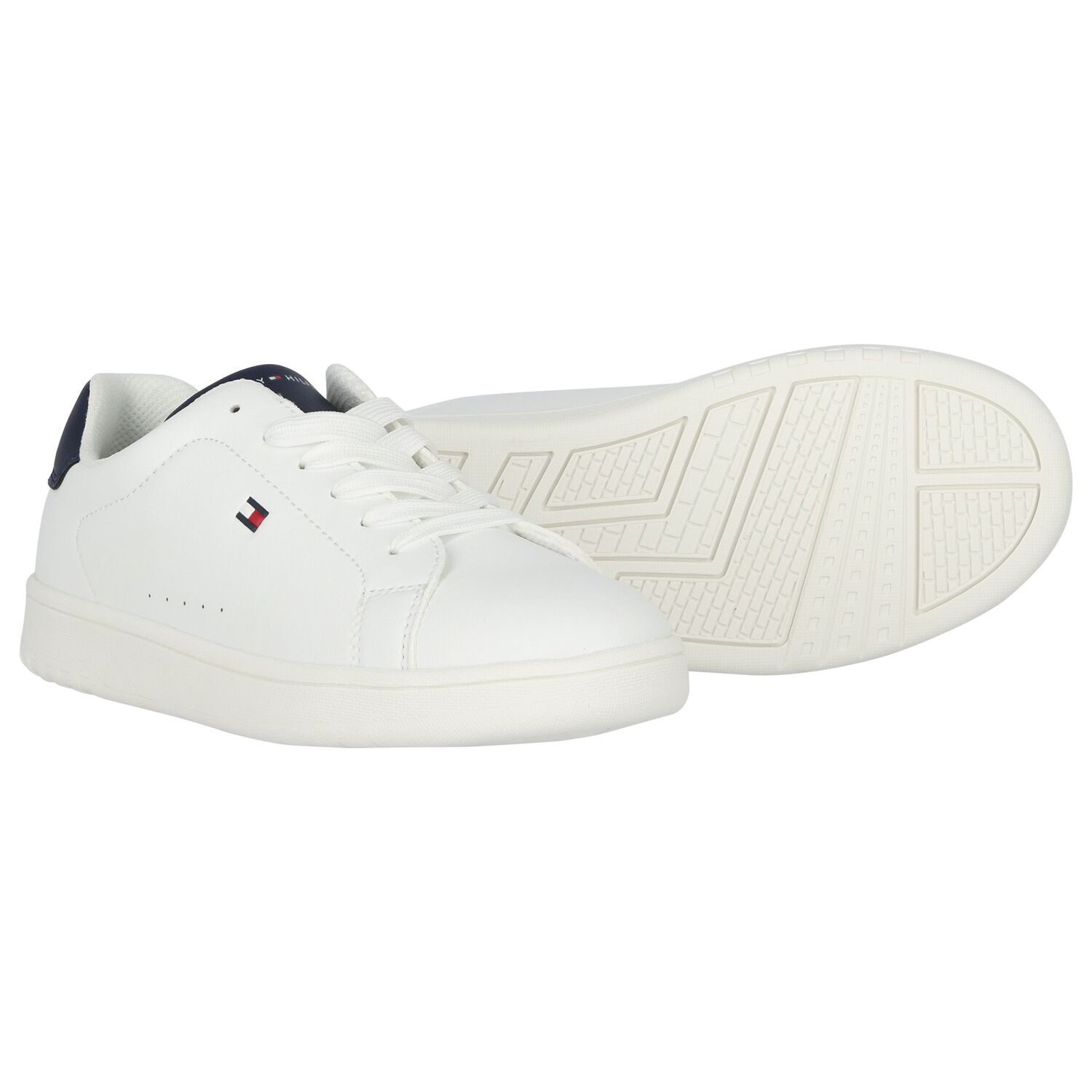Boys White & Blue Logo Leather Trainers, 1, hi-res image number null
