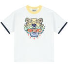 Boys White Embroidered Tiger Logo T-Shirt, 1, hi-res