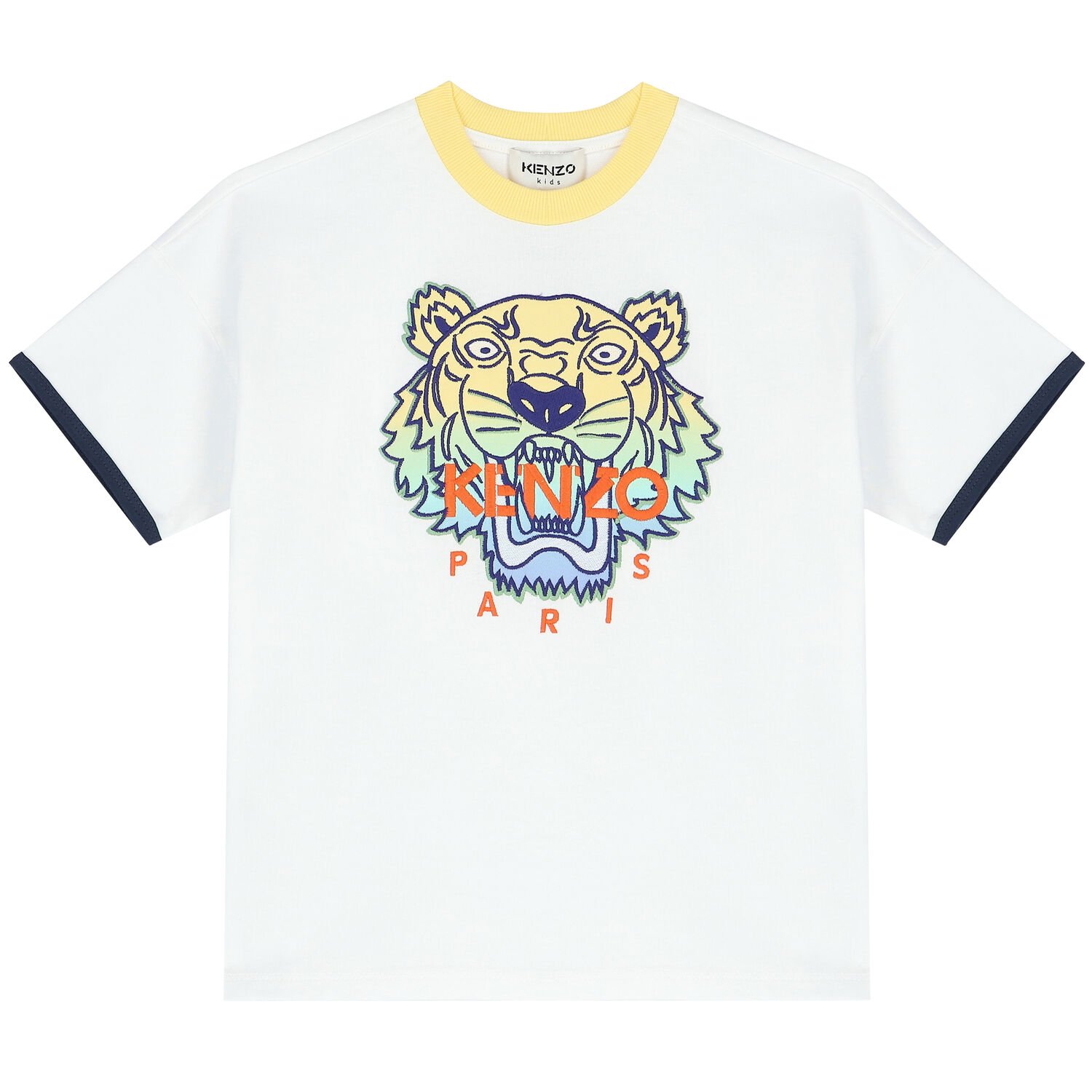 Boys White Embroidered Tiger Logo T-Shirt, 1, hi-res