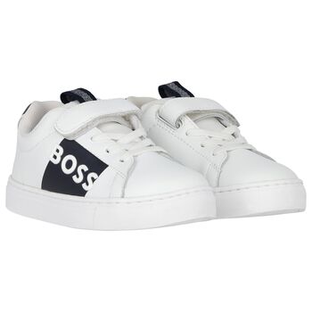 Boys White & Black Logo Trainers