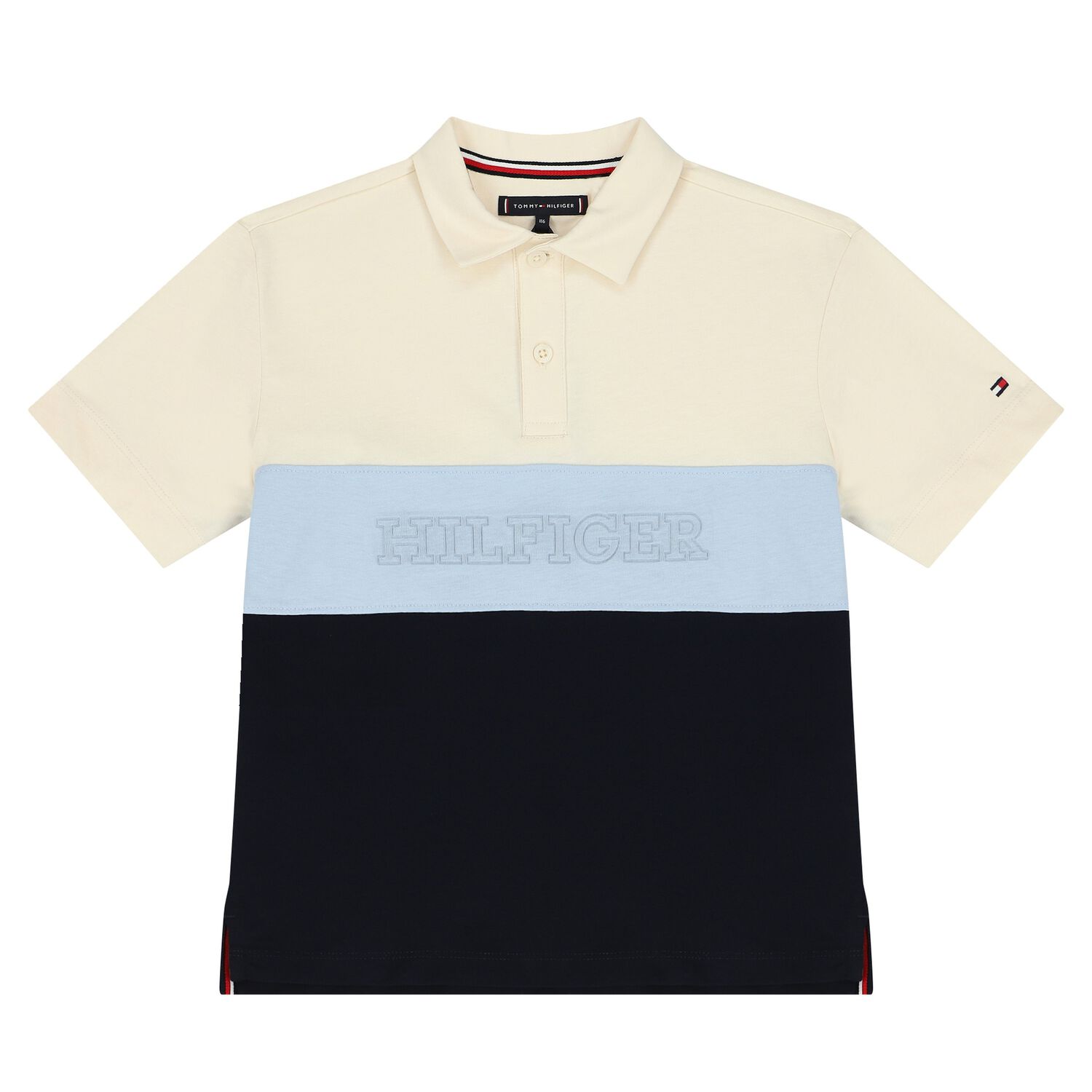 Boys Ivory & Navy Blue Logo Polo Shirt, 1, hi-res