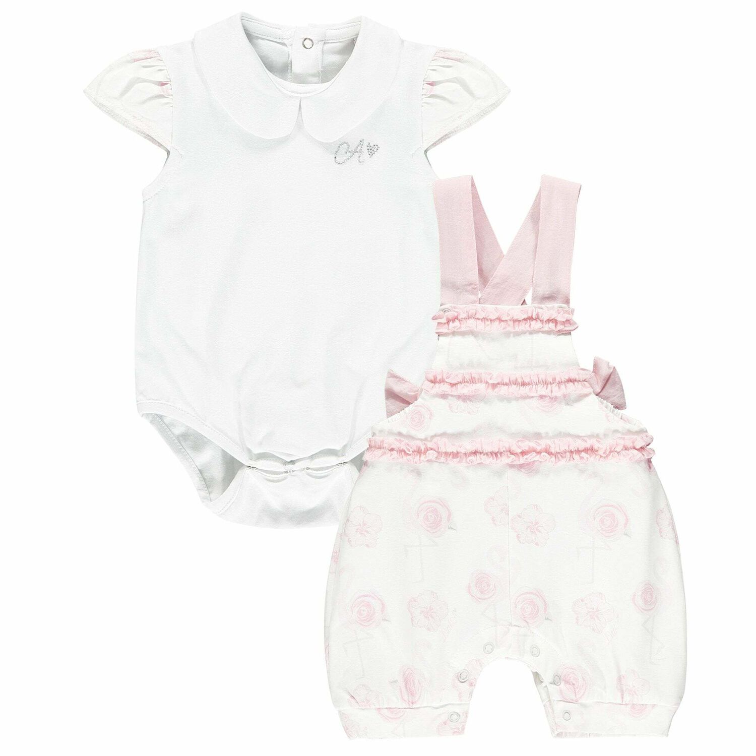 Baby Girls White & Pink Romper Set, 1, hi-res