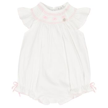 Baby Girls White & Pink Bow Romper