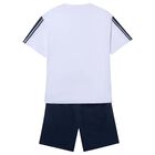 Boys White & Navy Blue Shorts Set, 1, hi-res