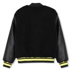 Boys Mini Me Black Faux Shearling Varsity Jacket, 1, hi-res