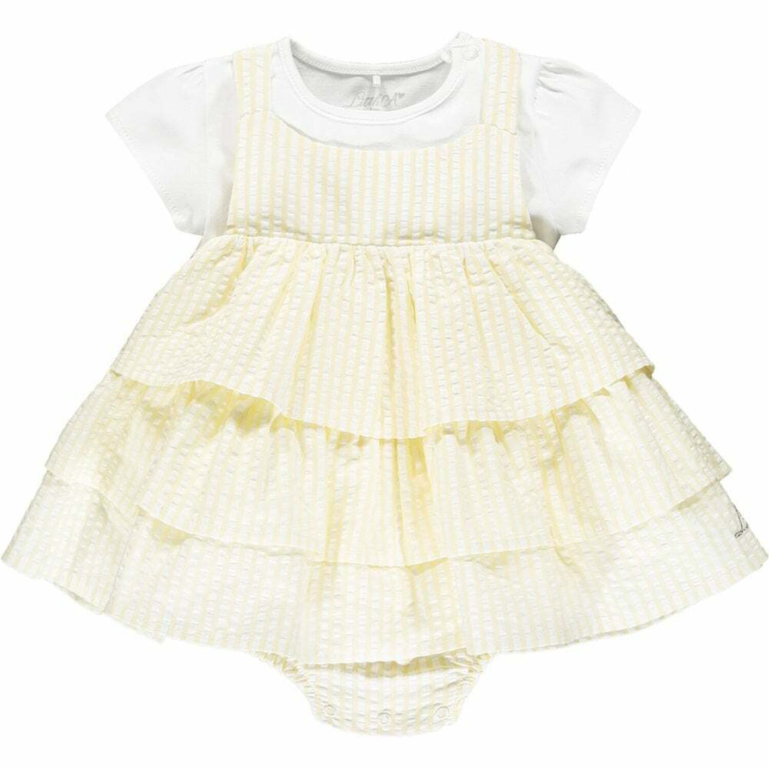 Baby Girls White & Yellow Stripes Romper Set, 1, hi-res