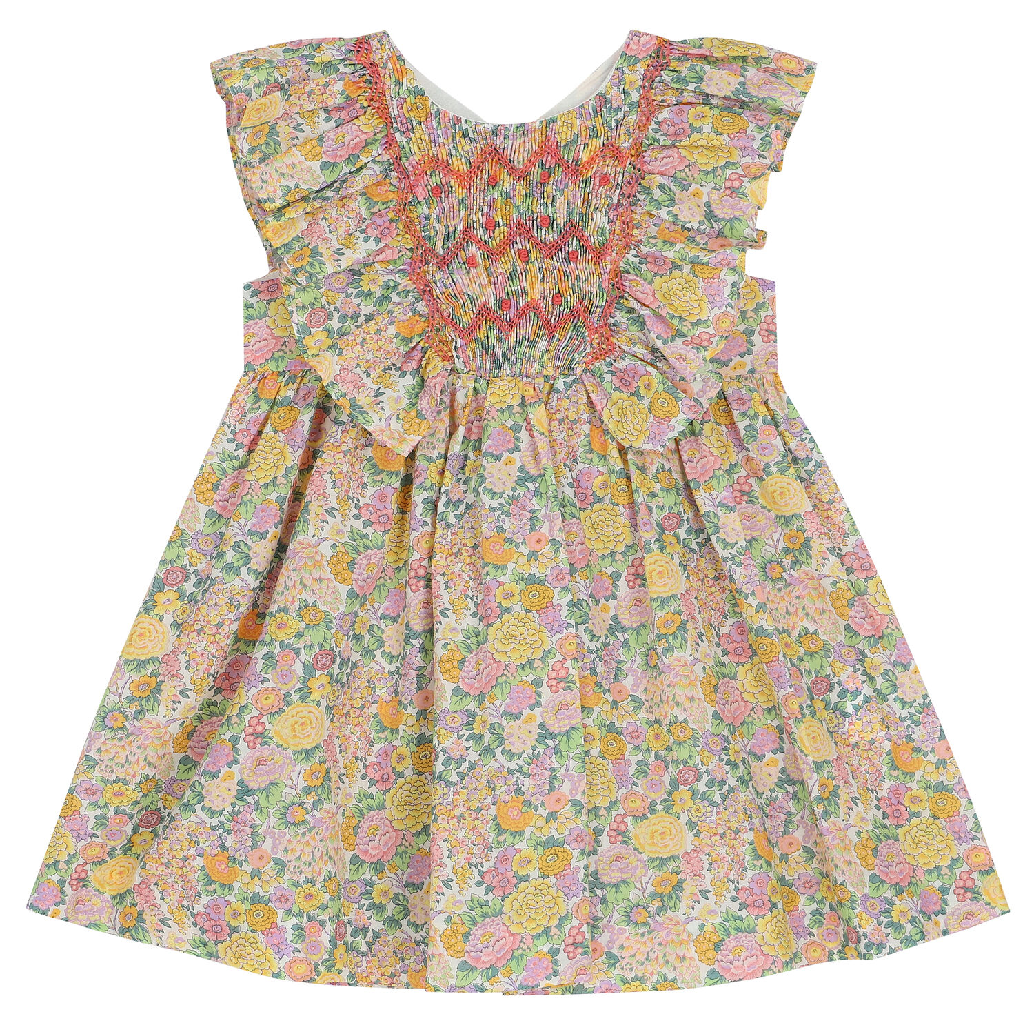 Younger Girls Yellow Floral Dress, 1, hi-res