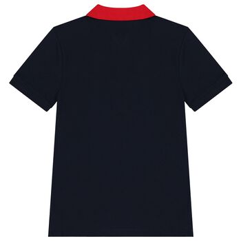 Boys Red & Navy Colourblock Cotton Polo Shirt