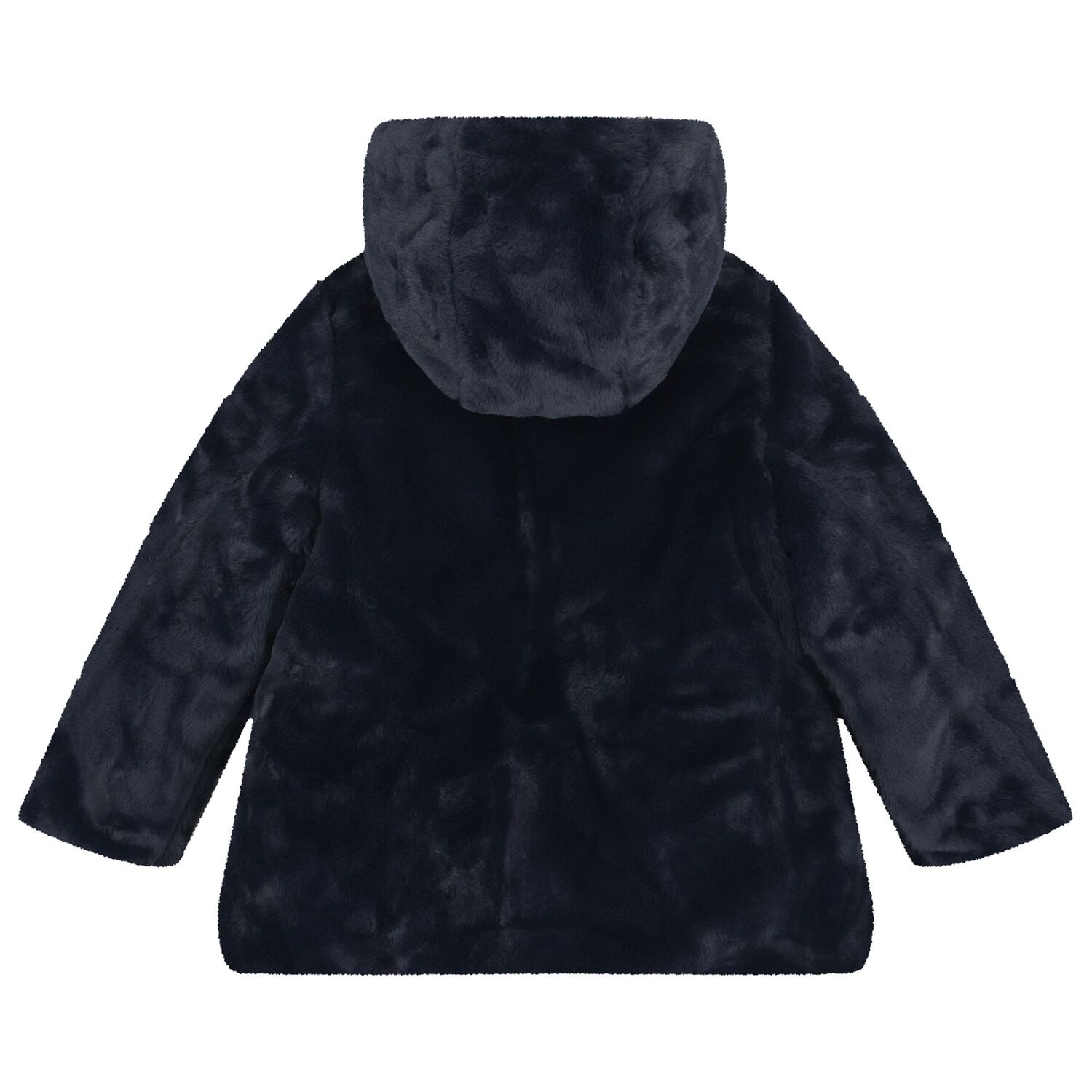 Girls Navy Blue Reversible Faux Fur Jacket, 1, hi-res