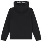 Boys Black Logo Hooded Zip Up Top, 1, hi-res