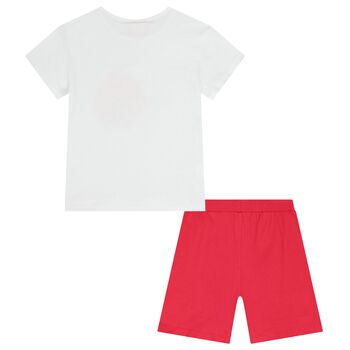 Girls White & Red Floral Shorts Set