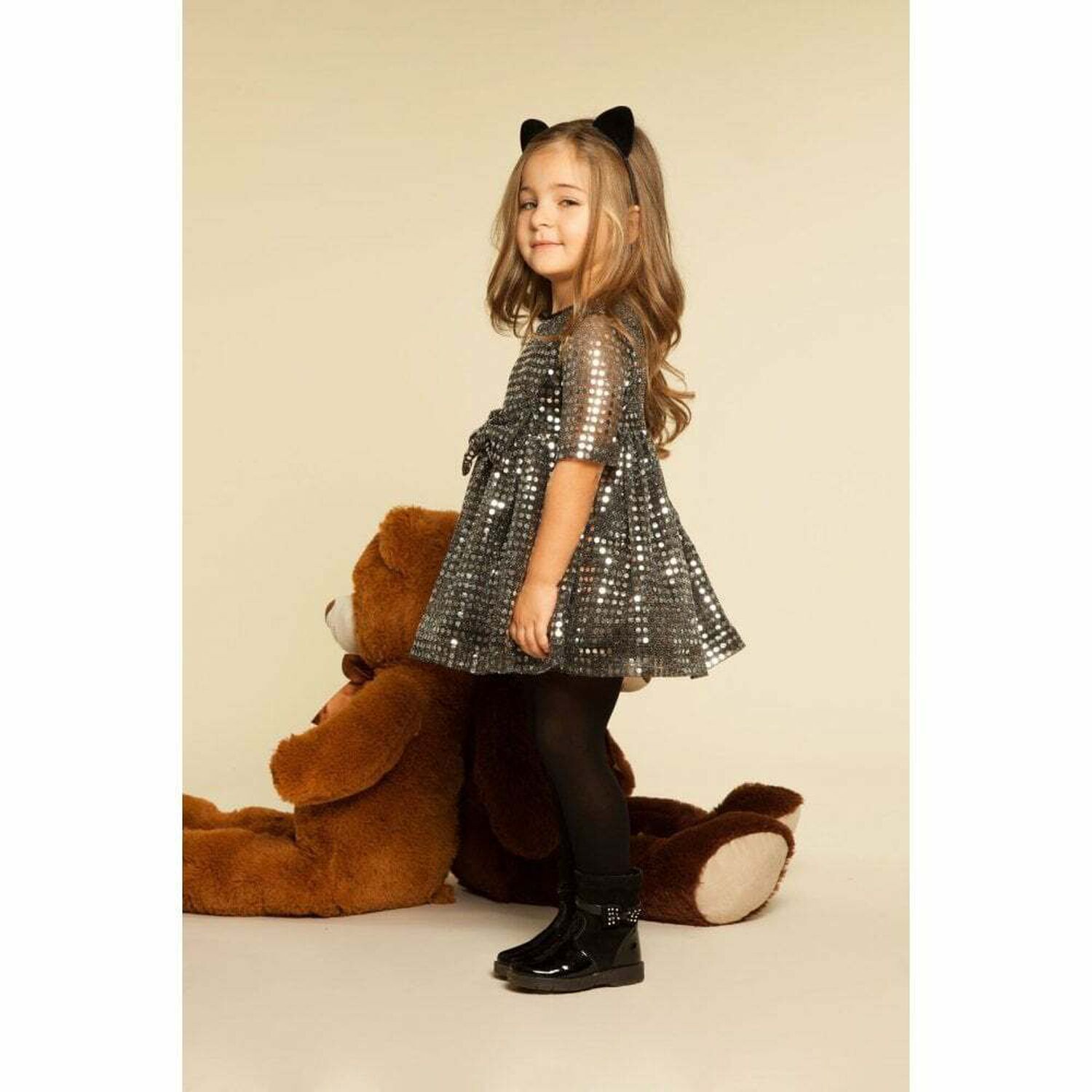 Girls Black Sequin Dress, 1, hi-res