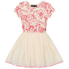Girls Pink & Ivory Floral Tulle Dress, 1, hi-res