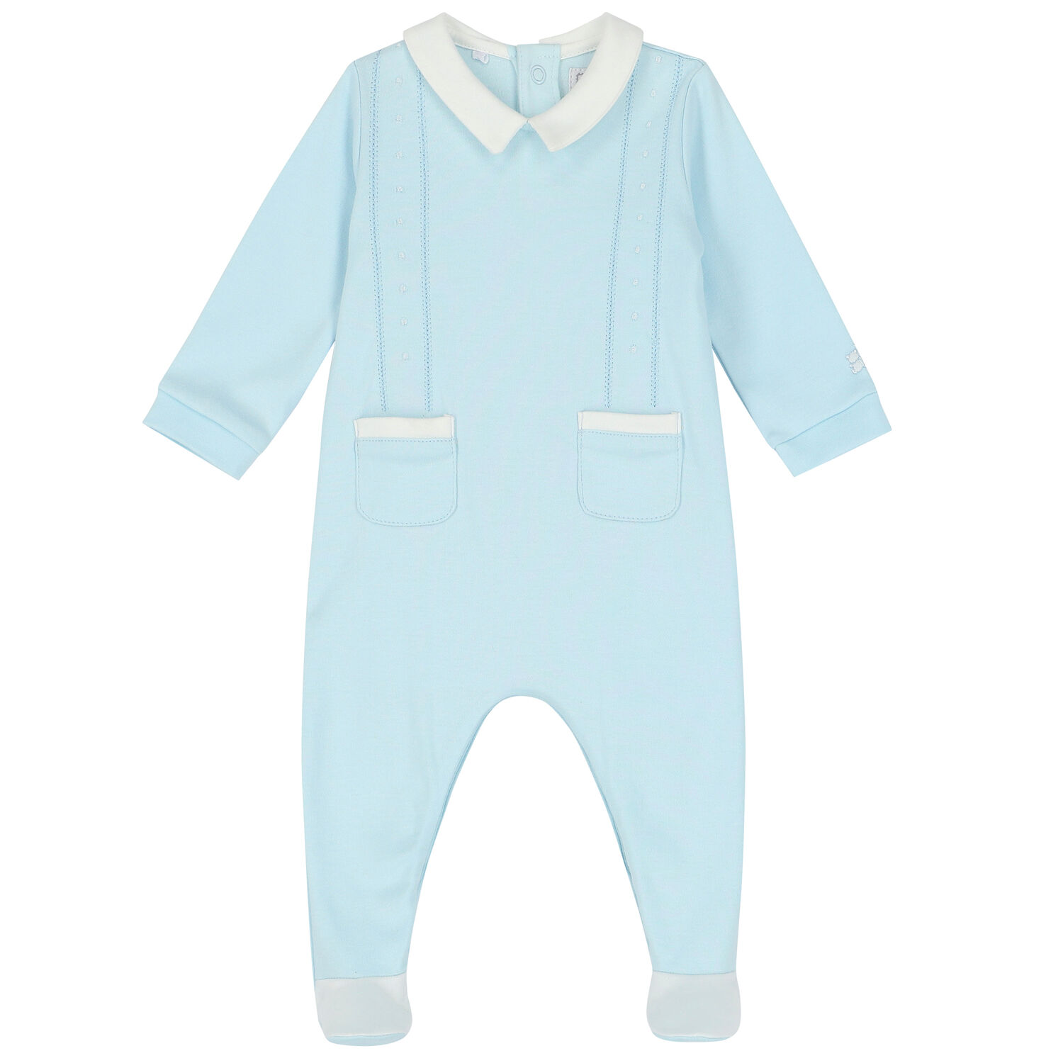 Baby Boys Blue Embroidered Babygrow, 1, hi-res