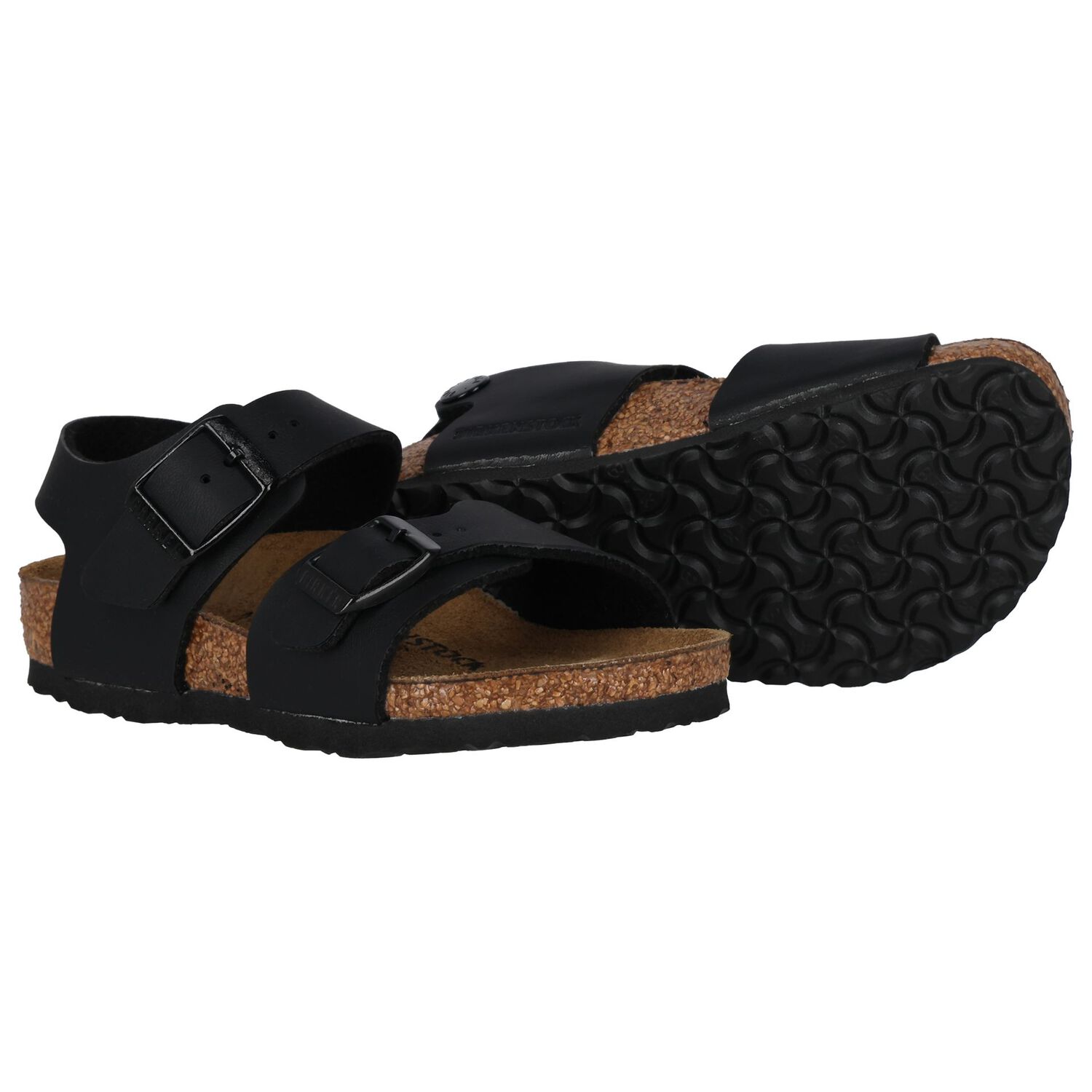Younger Black Faux Leather Sandals, 1, hi-res image number null