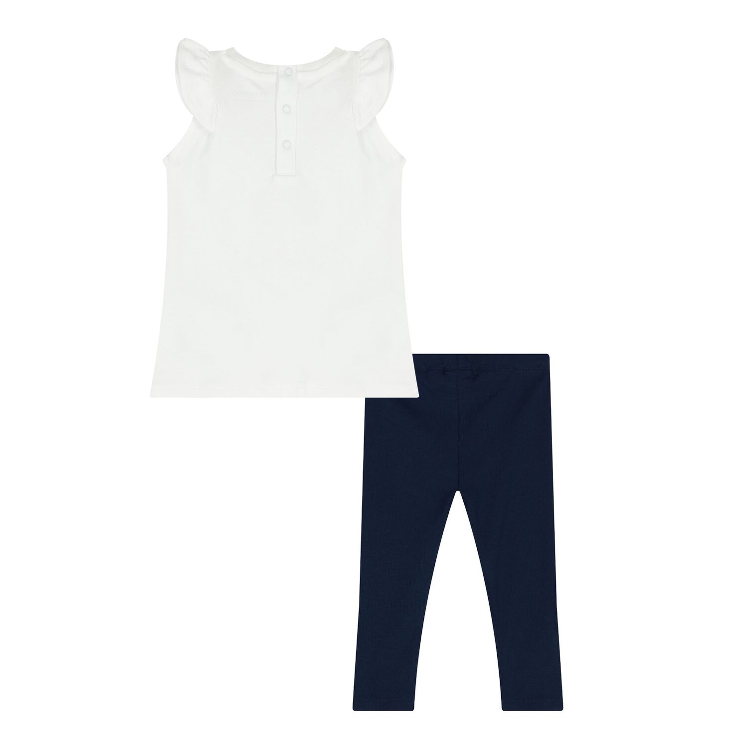 Baby Girls White & Navy Blue Teddy Bear Logo Leggings Set, 1, hi-res