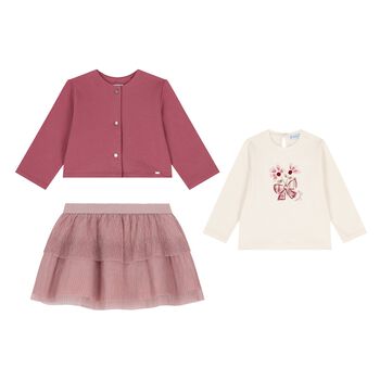 Younger Girls Navy Blue, Gold & Ivory Skirt Set