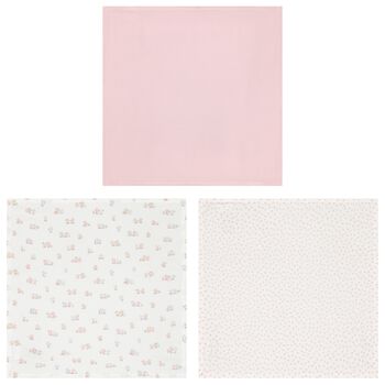 Baby Girls White & Pink Muslin Swaddles (3-Pack)