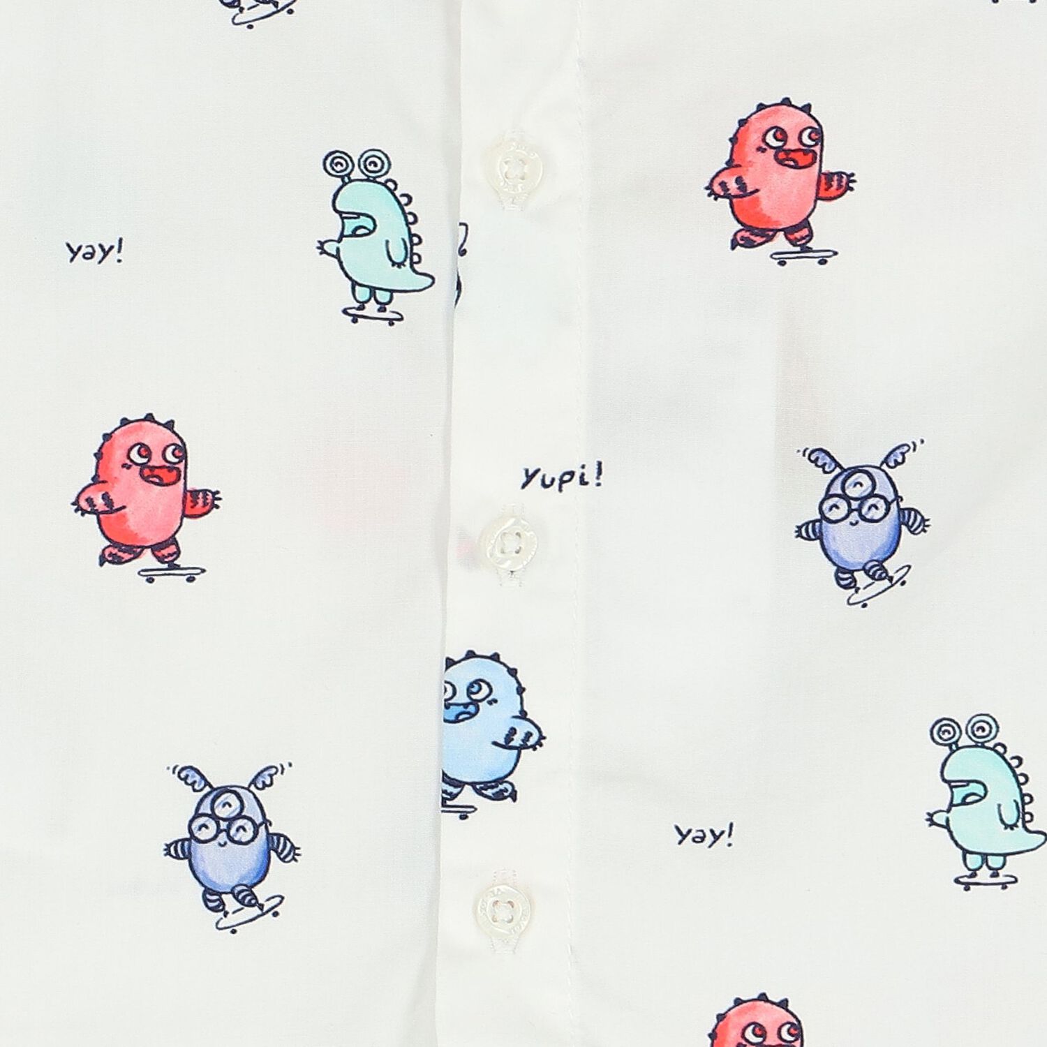 Younger Boys White & Blue Monster Shirt, 1, hi-res image number null