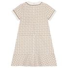 Girls Ivory & Beige Logo Dress, 1, hi-res
