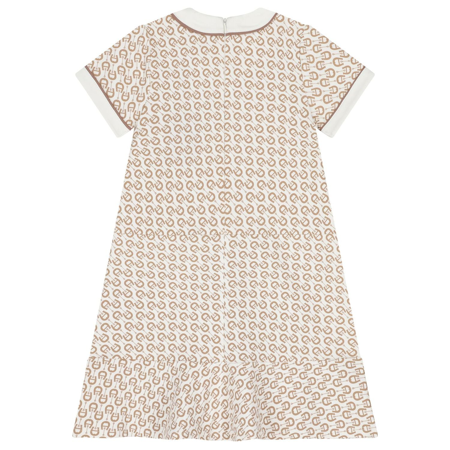 Girls Ivory & Beige Logo Dress, 1, hi-res
