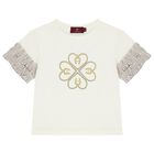 Girls Ivory & Gold Logo T-Shirt, 1, hi-res