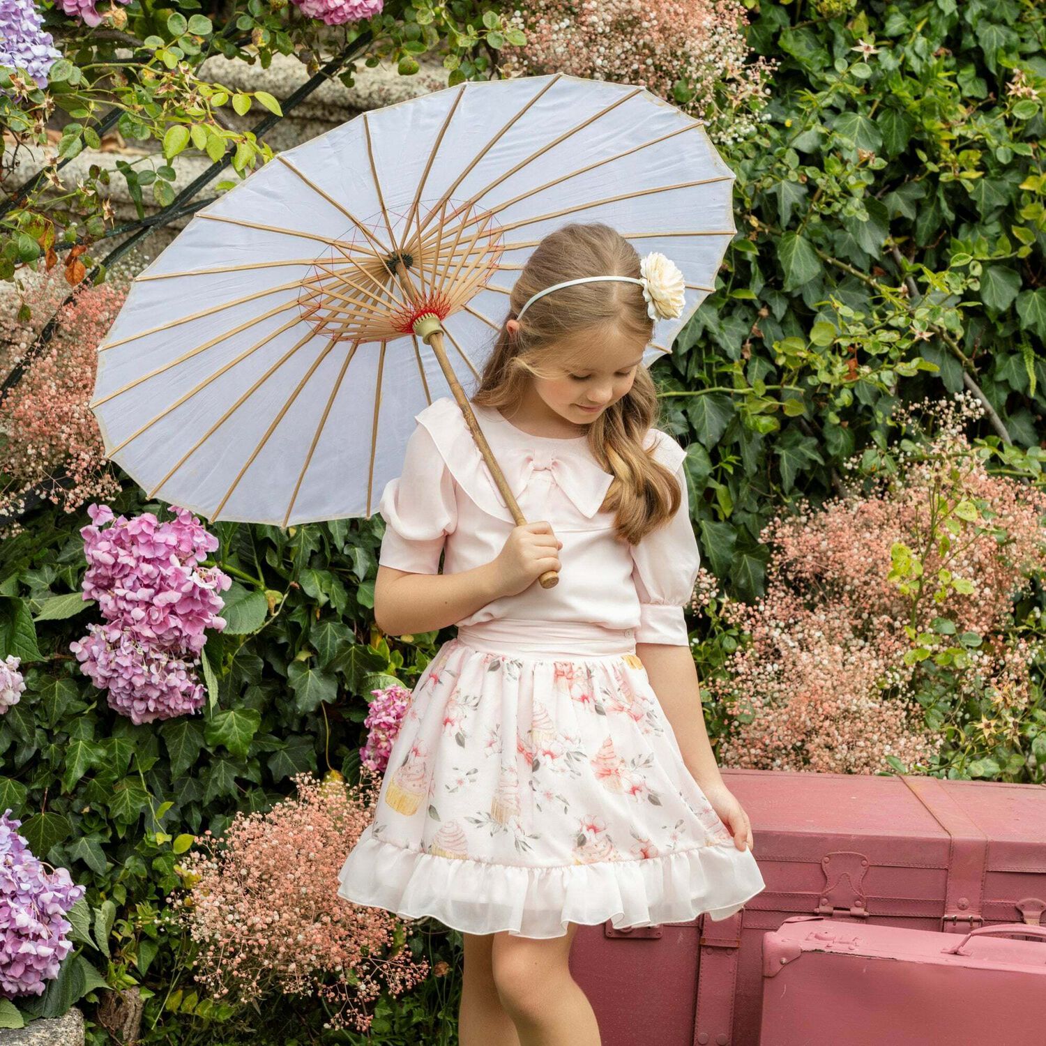 Girls Pale Pink Cupcake Chiffon Skirt, 1, hi-res image number null