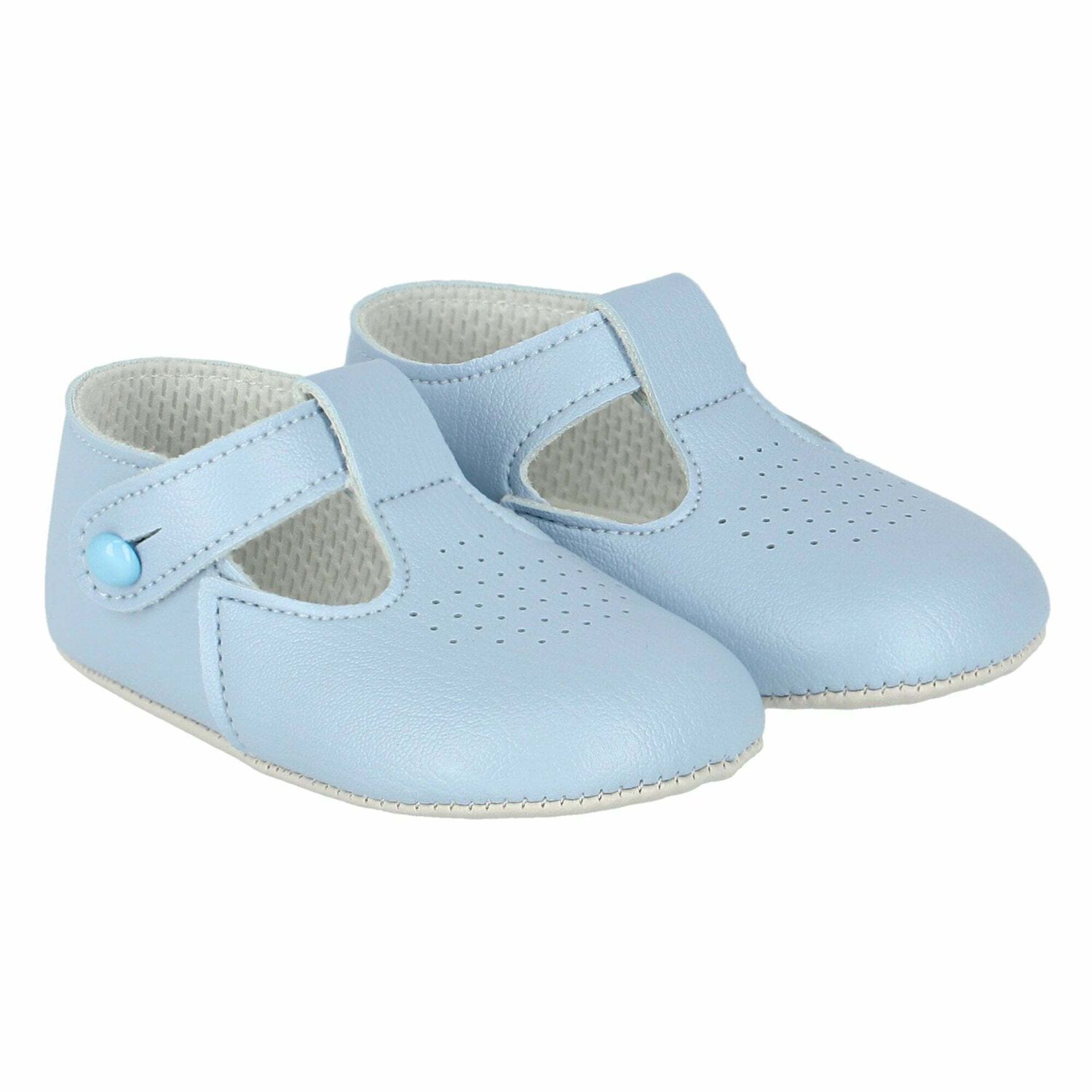 Baby Blue Leather Pre Walker Shoes , 3, hi-res image number null