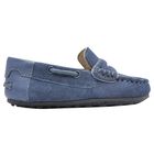 Younger Boys Blue Suede Leather Moccasins, 3, hi-res
