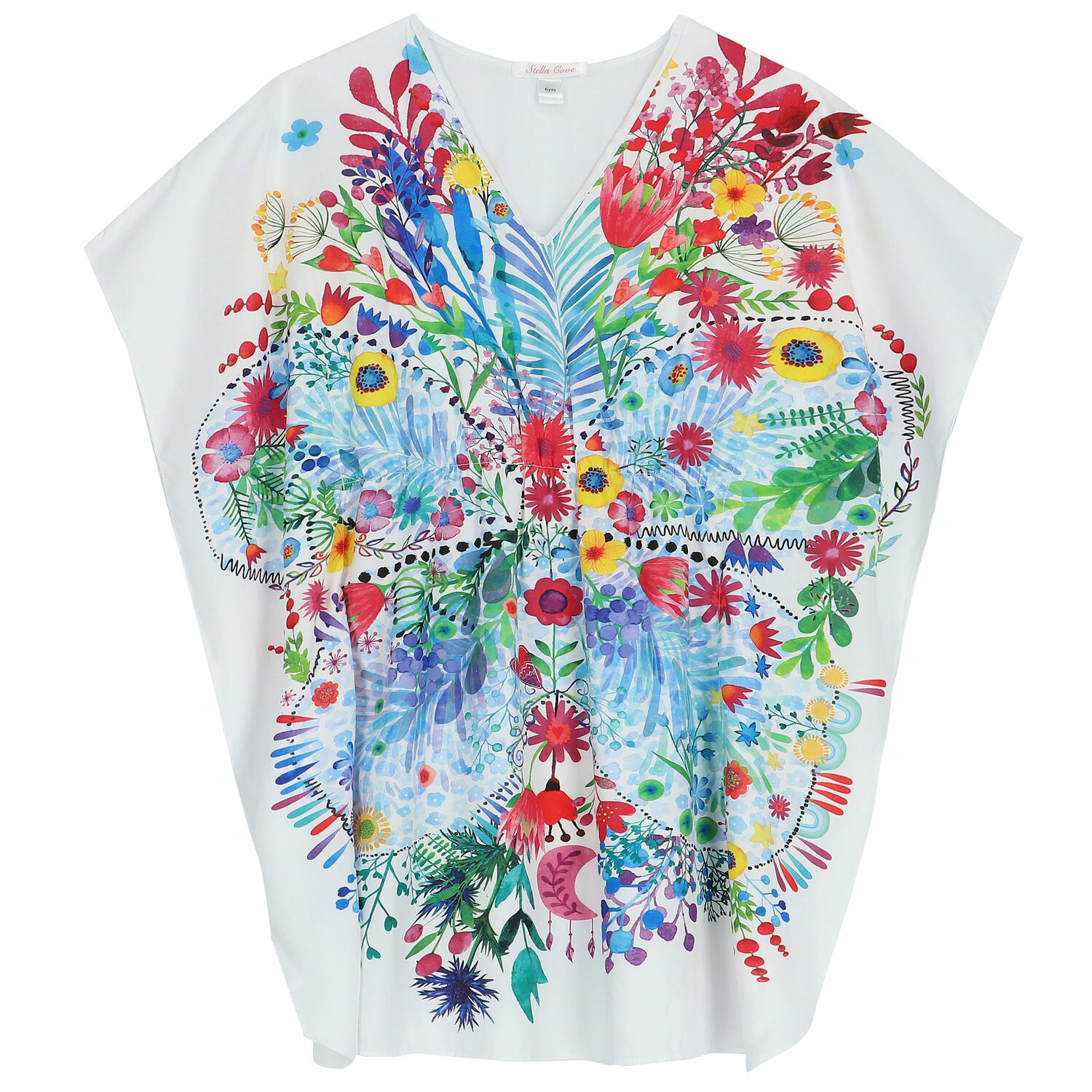 White Floral Kaftan, 1, hi-res