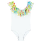 Girls White & Rainbow Petal Swimsuit, 1, hi-res