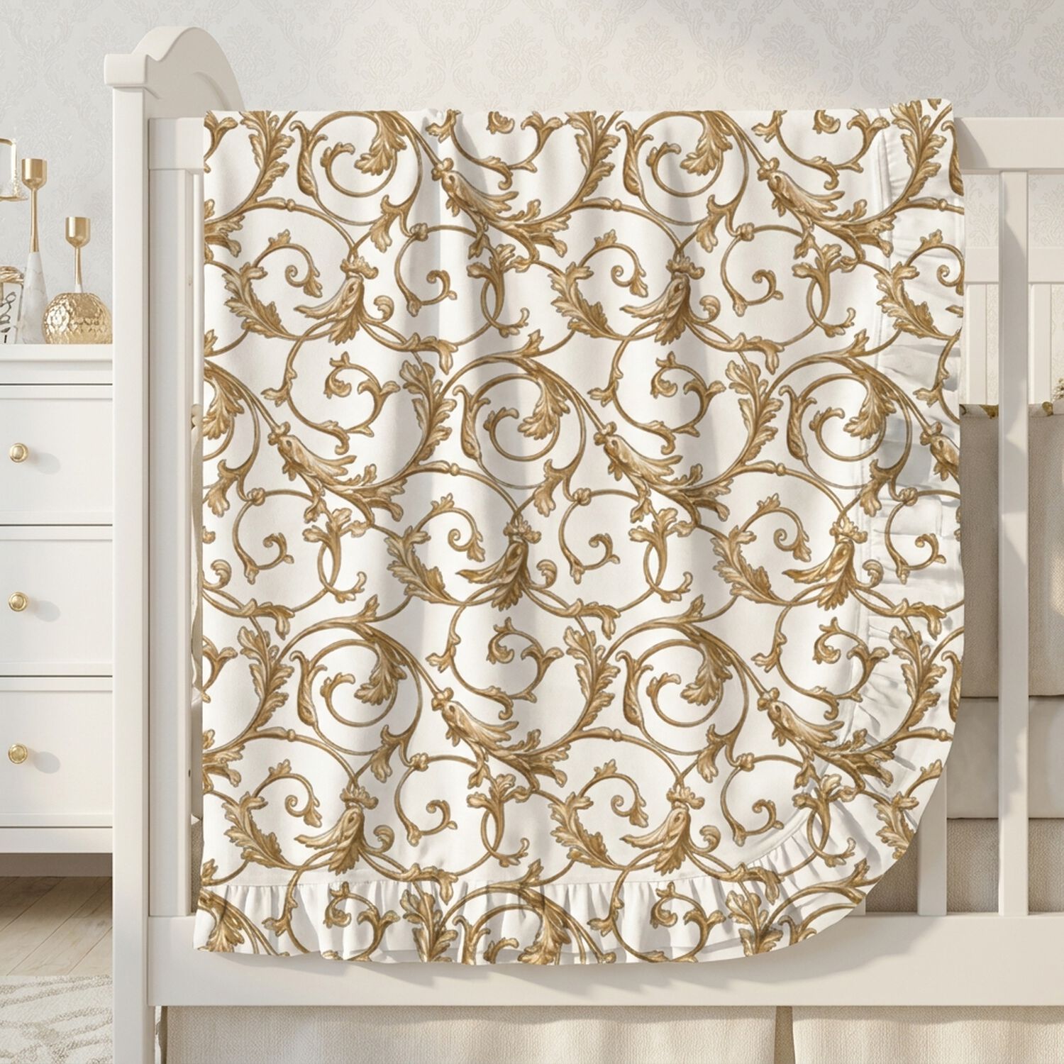 White & Gold Allure Baby Blanket, 1, hi-res