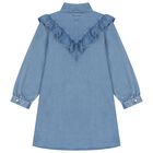 Girls Blue Ruffled Denim Dress, 1, hi-res
