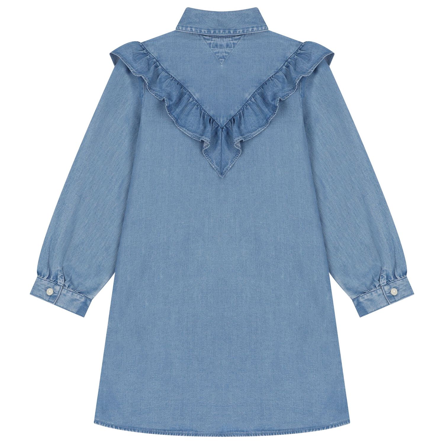 Girls Blue Ruffled Denim Dress, 1, hi-res