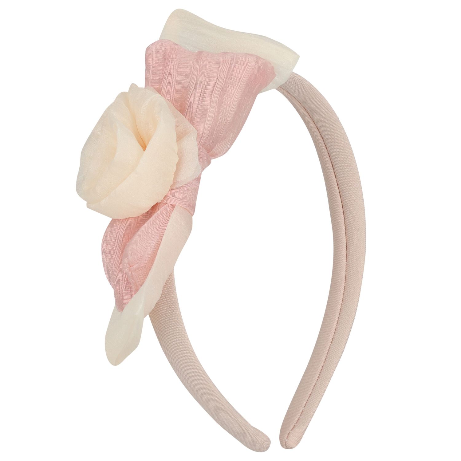 Girls Beige & Pink Chiffon Flower Headband, 1, hi-res
