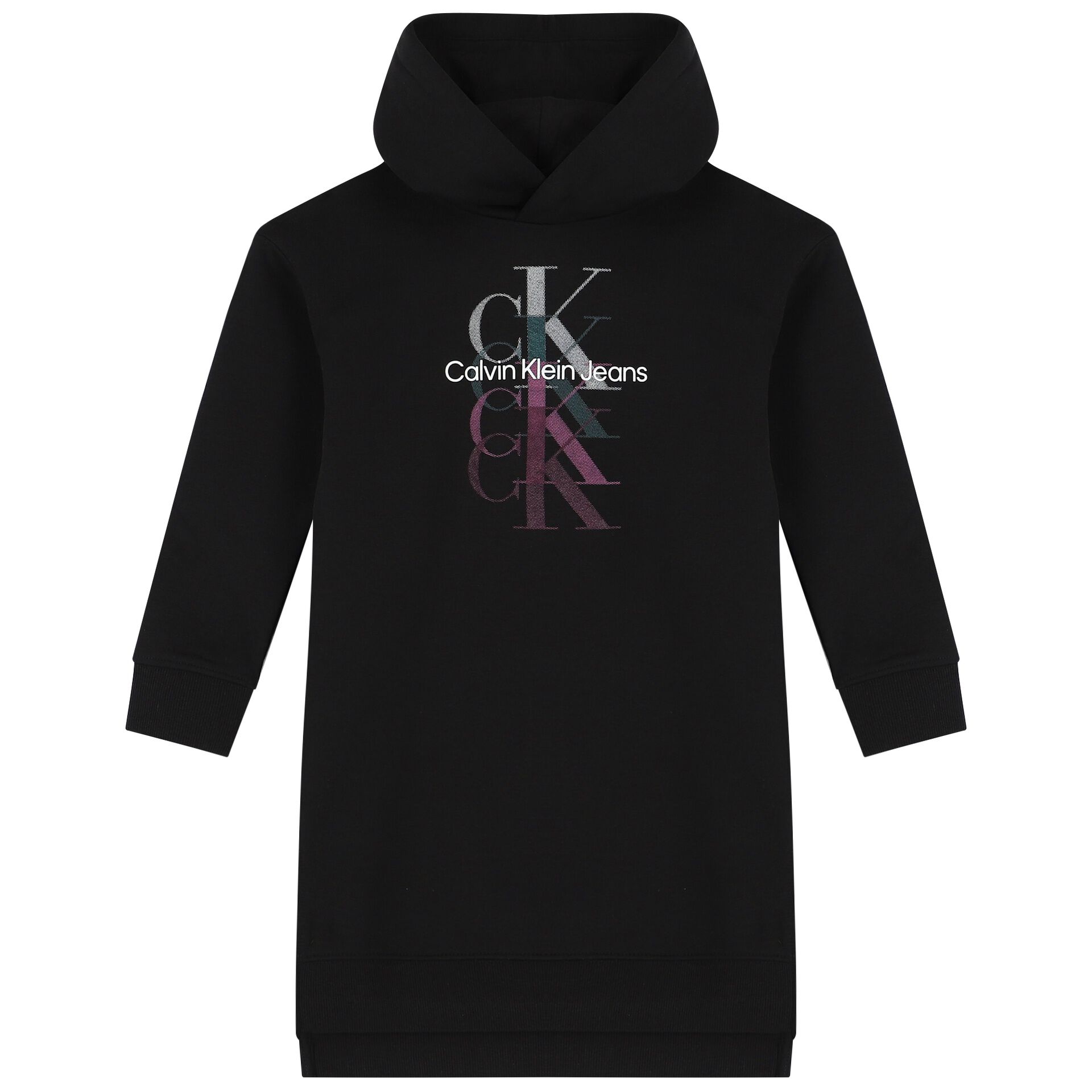 Calvin Klein Girls Black Logo Hooded Dress Junior Couture UK