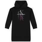 Girls Black Logo Hooded Dress, 1, hi-res