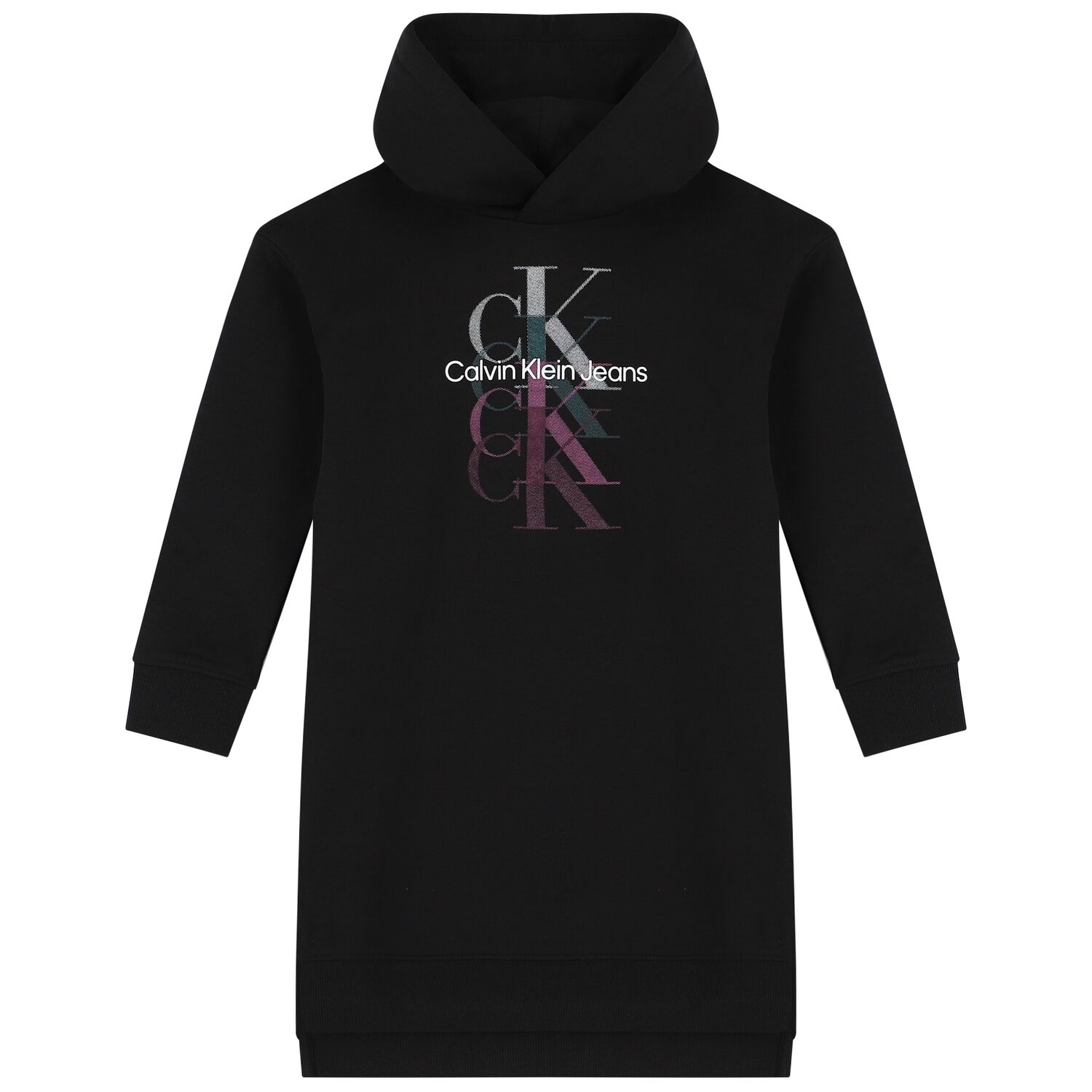 Girls Black Logo Hooded Dress, 1, hi-res