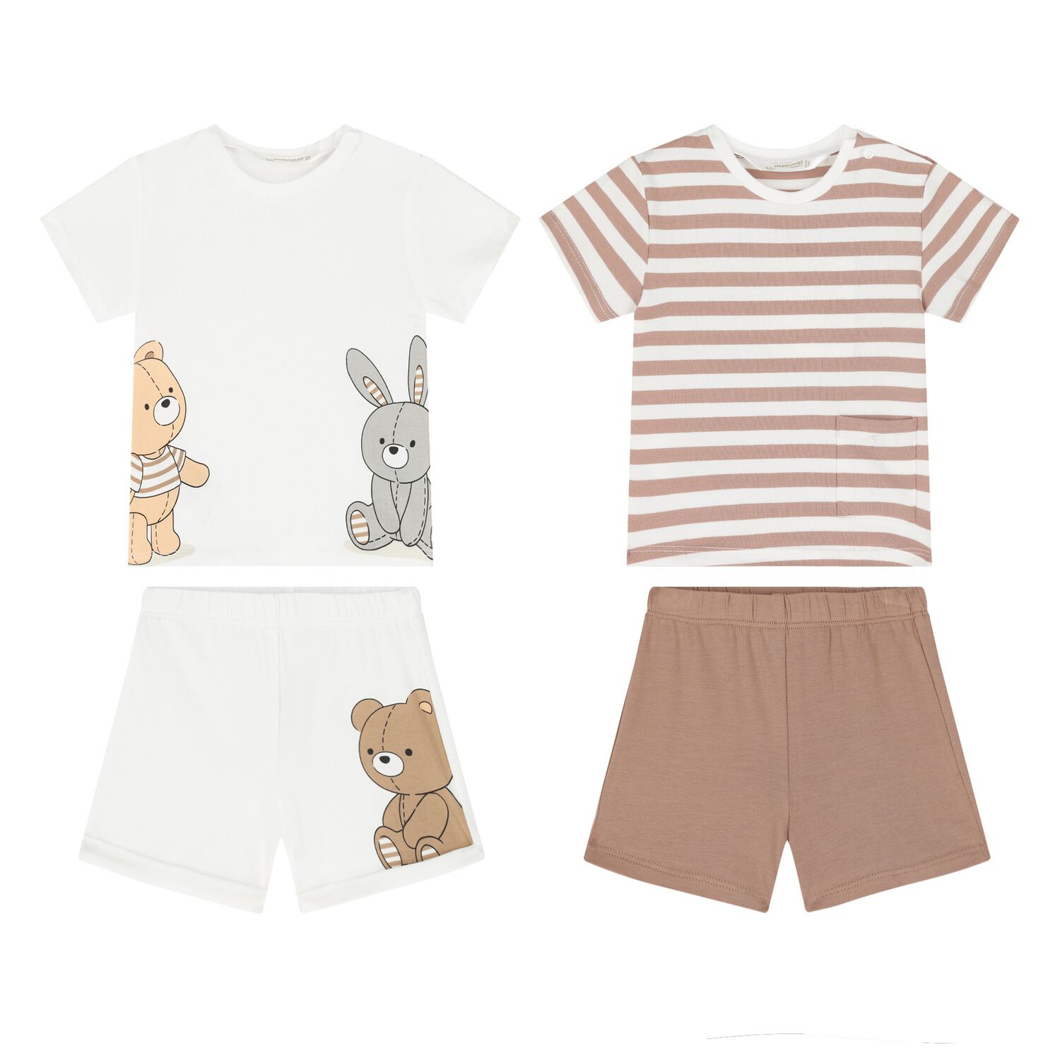 Baby Boys White & Brown Teddy Bear Shorts Set ( 2-Pack ), 2, hi-res