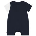 Baby Boys Navy Blue & White Logo Romper, 2, hi-res