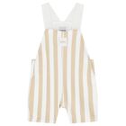 Baby Boys White & Beige Striped Logo Dungaree Set, 1, hi-res