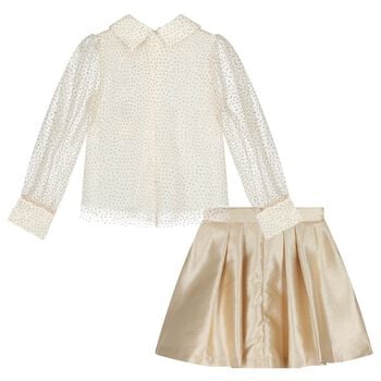 Girls Ivory & Gold Embellished Skirt Set