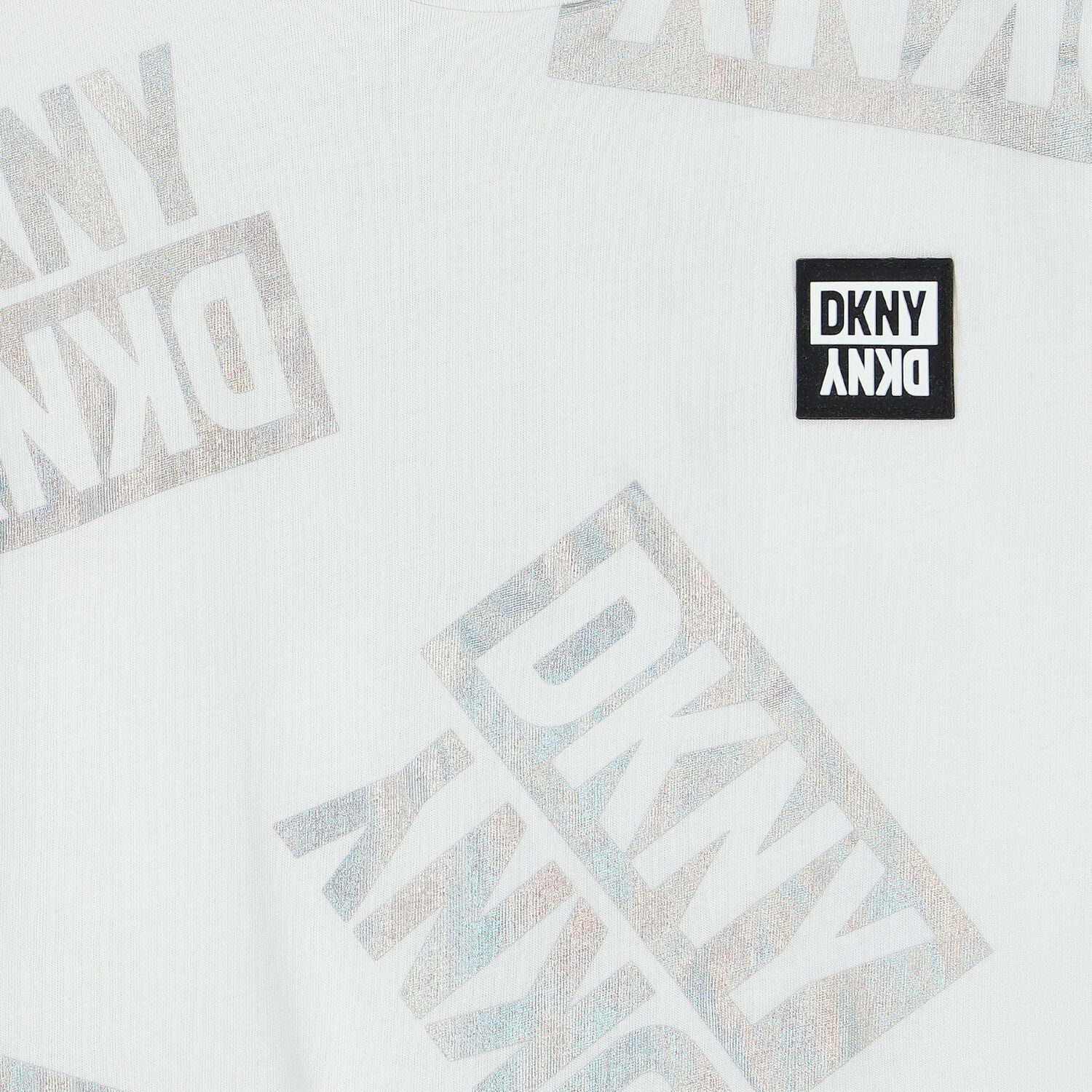 Girls White Iridescent Logo Dress, 1, hi-res