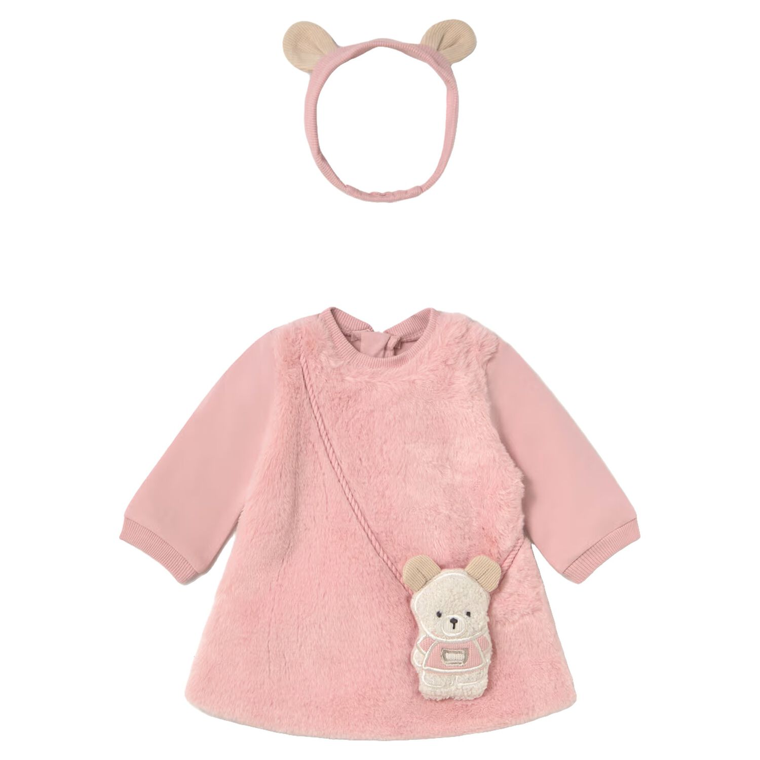 Baby Girls Pink Teddy Bear Dress Set, 1, hi-res