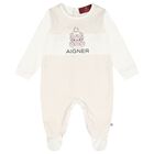 Ivory & Beige Teddy Bear Logo Babygrow, 1, hi-res