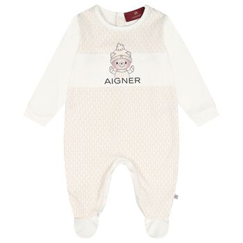 Ivory & Beige Teddy Bear Logo Babygrow